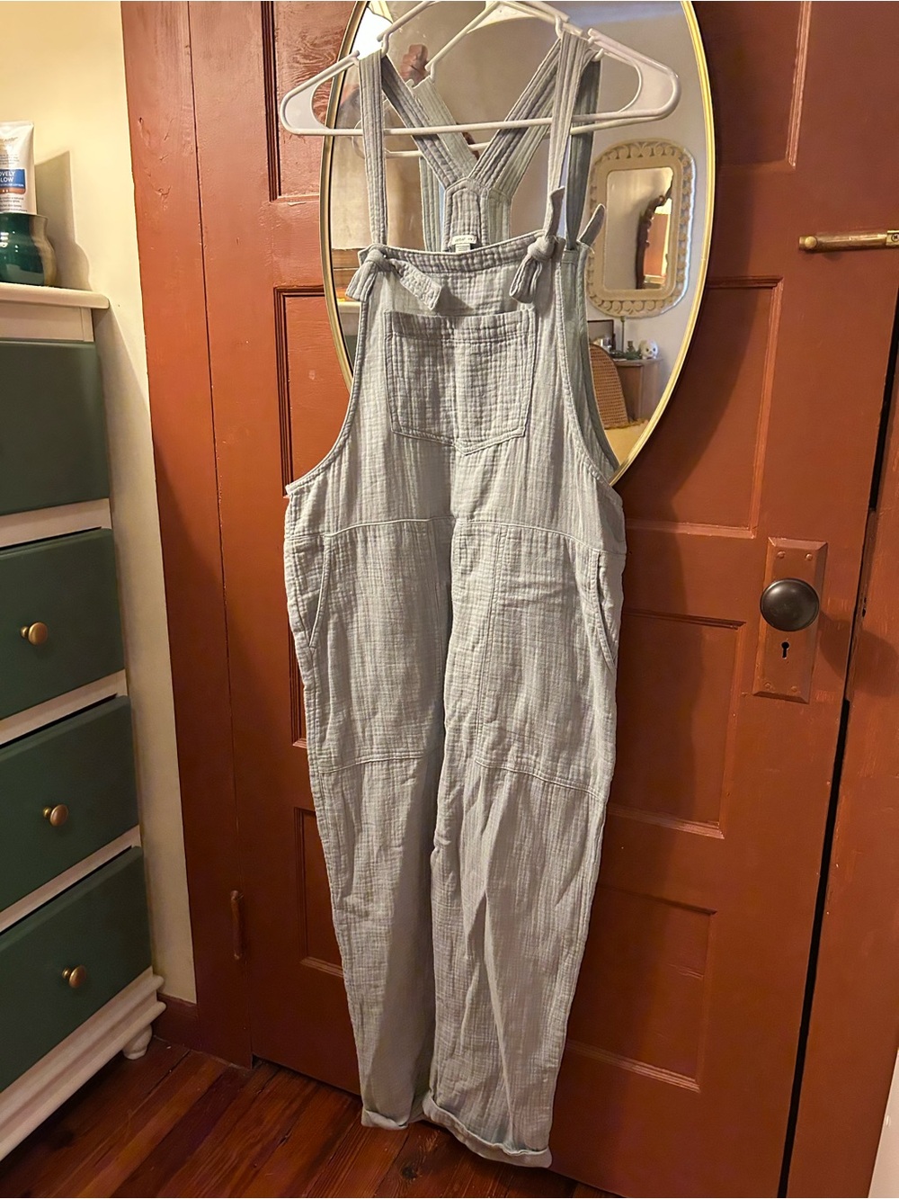 aerie Light Gray Cotton Gauze Overalls - Picture 2 of 4
